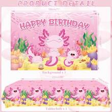 XPink Axolotl Birthday Party Decorations - Axolotl Party Plies Including Backdrop Plate Cake Topper Cup Napkin Balloon Tablecloth - Serves 201 - Pink - View 3