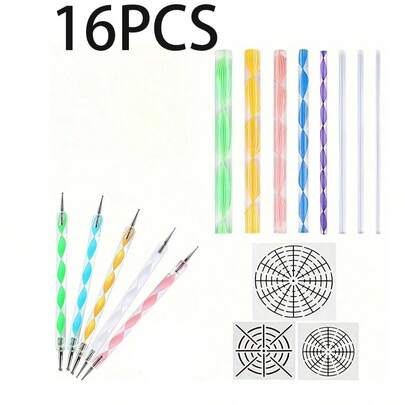 Bộ dụng cụ chấm Mandala 16 món, thích hợp để vẽ trên đá, nghệ thuật Mandala và đồ thủ công gốm sứ, bao gồm dụng cụ chấm, que acrylic và khuôn mẫu, được làm từ nhựa bền, không cần sạc.
