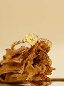 Elegant Heart Design 925 Sterling Silver Plated Gold Unique Zirconia Ring, Suitable For Daily Wear - Heart  Ring - View 5