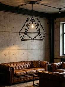 1pc Vintage DIY Iron Lamp Shade, Retro Metal Birdcage Pendant Light Fixture For Hotel, Cafe - Black - View 3