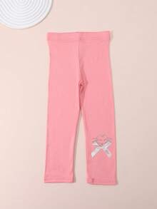 1 chiếc quần legging lửng cho bé gái, thiết kế nơ đính đá dễ thương, họa tiết mèo, ôm sát, đa năng cho mùa xuân, hè và thu giao mùa. - Nhiều màu - Xem 34
