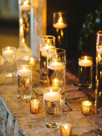 2个玻璃烛台/直筒玻璃花瓶，高透明度玻璃花瓶，适用于漂浮蜡烛、桌面水培植物，可用于客厅、约会之夜、餐厅、办公室、婚礼中心装饰、烛光晚餐、情人节、美酒佳肴、插花等场合。