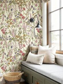 1roll Floral Wallpaper Peel And Stick Boho Wall Paper Removable Waterproof Green Petal Pattern Contact Paper For Bedroom, Bathroom, Home Wall Flower Wallpaper Peel And Stick Self Adhesive Flower Contact Paper Botanical Decor For Bathroom Vinyl - Multicolor - View 5