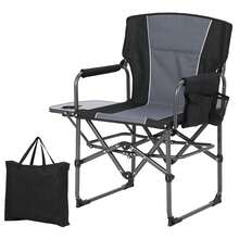 Silla del director de aluminio con bolsillos laterales, respaldo plegable, diseño portátil ligero, tela de PVC 600D y tela de malla 3D - Negro y gris - Ver 1
