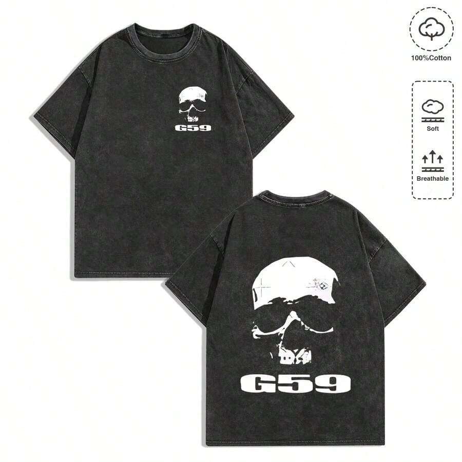 EWH100% Pure Cotton,Make Old,Retro,230g,Men's Y2K Vintage Distressed Black T-Shirt,G59 S Uicideboys Skull Gothic Print,Concert,Cyber Monday,Gothic,Vintage,Streetwear Graphic,Valentine's Day Gifts,New Year's Gifts,Carnival Gifts,St. Patrick's,Easter,Father's Day,Mother's Day GiftsDG004-AB - Black - View 1
