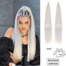 2 pièces/paquet (avec outil) Extensions de cheveux au crochet droits de 24 pouces, fibres synthétiques résistantes à haute température pour tresses au crochet. Conçu pour un tressage facile avec des cheveux longs et droits, convient pour la décoration de cheveux de la Coupe du monde - Multicolore - Voir 11