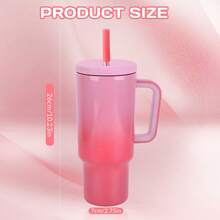 Drinking Bottle, Water Bottle, Coffee Mug, Travel Mug, Drinking Bottle With Straw, Made Of Stainless Steel, Bottle, Drinking Cup, Cup, Ice Cold, Take The Handle And The Straw, Double Feedback Effect, The Selection Is Colored - Rose Red - View 8