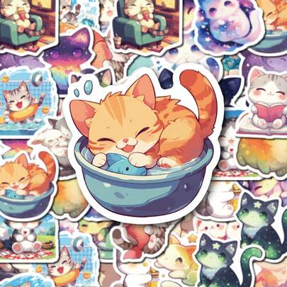 100张可爱猫咪贴纸套装，卡哇伊卡通防水乙烯基贴纸，适用于日记本、剪贴簿、笔记本电脑、水瓶，适合儿童、青少年和成人。