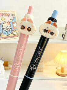 2pcs Funny Siamese Cat Retractable Ballpoint Pens, Blinking Cat Clickable Pens, Cute Expression-Changing Pens, High-Quality, Quick-Drying, Smooth Writing For Studying, 0.5mm Cute Quick-Drying Ergonomic Pens, Creative Cat Expression Switching Ballpoint Pens - Default - View 6