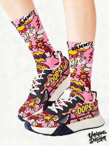 Cool 360° Printed Men's Socks, Pop Art, Funny Quirky Patterns, Colorful, Hip-Hop Street Style, High Definition Durable, Daily Holiday Party Fashion Gift Outfit - Pink - View 3
