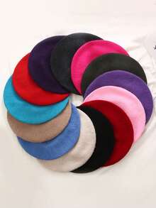 1pc Unisex Retro Solid Color Beret Hat, Suitable For Spring And Autumn, French Vintage Wool Felt Hat, Multiple Colors Available, Fashionable Minimalist Artist-Style Hat, Classic Design,Summer,Beach - Multicolor - View 9