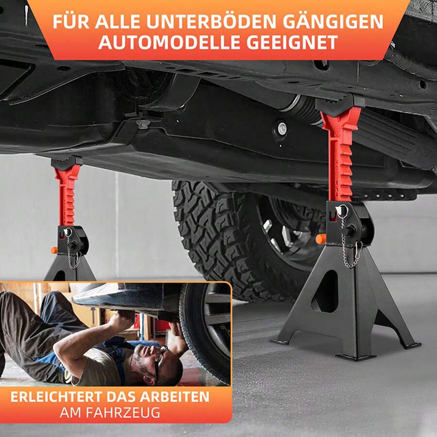 2er Set Wagenheber-Sicherheitshalterungen, Stabiler Standschraubenhalter für Kfz-Reparatur, Fahrzeugheber Sicherung, Robuste Halterung für Werkstatt & Heimwerker - 3 Tonnen in 2 Paketen - Übersicht 1