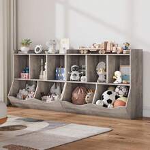 Organizador de juguetes y estantería de libros – Librero de madera con 5 cubos para almacenamiento múltiple. Ideal para guardería, dormitorio, colegio y pasillo. - Gris - Ver 8