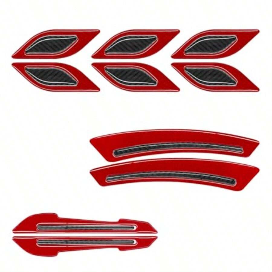 0PCS Car Rearview Mirror Reflective Sticker Carbon Fiber Sport Auto Fenders Sticker Safety Night Visibility Ing Wheel Eyebrow Decal Anti-Scratch Car Body Tection Stickers Red - Red - 查看 1