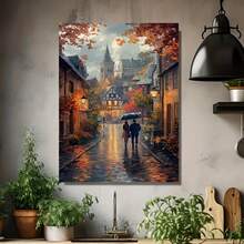 Kit de Pintura de Diamante 5D Temática Amor Paisaje - Amantes bajo la Lluvia Sin Marco Bordado Redondo con Diamantes Mosaico Arte, 40x70cm/15.75x27.56 pulgadas Lienzo Acrílico Completo de Diamantes, Adecuado para Decoración de Paredes en Sala de Estar y Dormitorio Regalo - Enmarcado - Ver 4
