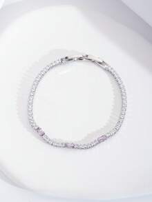 1 Set Luxury Elegant Cubic Zirconia Inlaid Rectangular Bracelet, Suitable For Women's Wedding & Party Wear, Excluding Gift Box - View 2