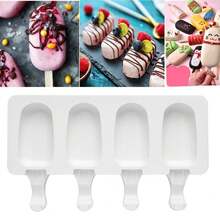 Molde de silicona de 4 cavidades para helados caseros, molde para paletas de hielo, bandeja de cubitos de hielo, regalos para el Día de la Madre, artículos para mamá, suministros de repostería - Multicolor - Ver 2