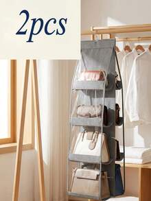 1pc/2pcs Space-Saving Ventilated Multi-Layer Hanging Wallet/Card Holder Organizer Rack, Student Use; 1pc 6/8 Compartment Space-Saving Hanging Organizer Bag, Multi-Layer Portable Handbag/Wallet Storage, Travel Clothes Storage, Dorm Closet Essential - Multicolor - View 18