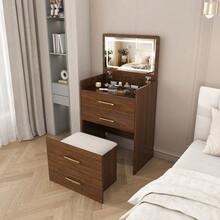 3-In-1 Dressing Table With Open Mirror, Small Dressing Table With Clear Glass Top, Compact Dressing Table With 3 Drawers, Dressing Table For Bedroom, Dimensions: 60 Cm Wide X 118 Cm High X 40 Cm Deep. - Natural Color - View 2