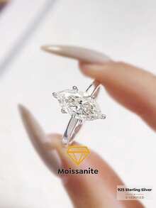1 chiếc nhẫn đính hôn solitaire Moissanite 6 chấu thanh lịch 1-2 carat, bạc sterling S925 cao cấp, nhẫn cưới/cầu hôn/kỷ niệm sang trọng, quà tặng trang sức cho nữ, quà Giáng sinh. - Bạc - Xem 1