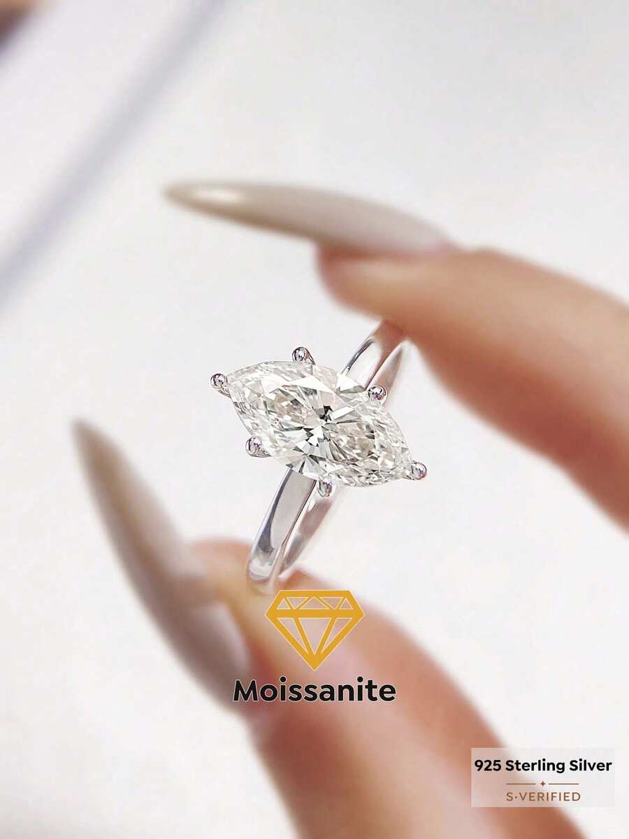 1 chiếc nhẫn đính hôn solitaire Moissanite 6 chấu thanh lịch 1-2 carat, bạc sterling S925 cao cấp, nhẫn cưới/cầu hôn/kỷ niệm sang trọng, quà tặng trang sức cho nữ, quà Giáng sinh. - Bạc - Xem 1