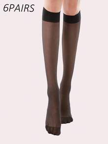 Four Pairs Of Women's Transparent Calf Socks, JK Socks For Women, Thin, Mid-Calf, Summer, Long Tube, Ins , Half-Tube Silk Stockings, Korean Style - Black - View 10