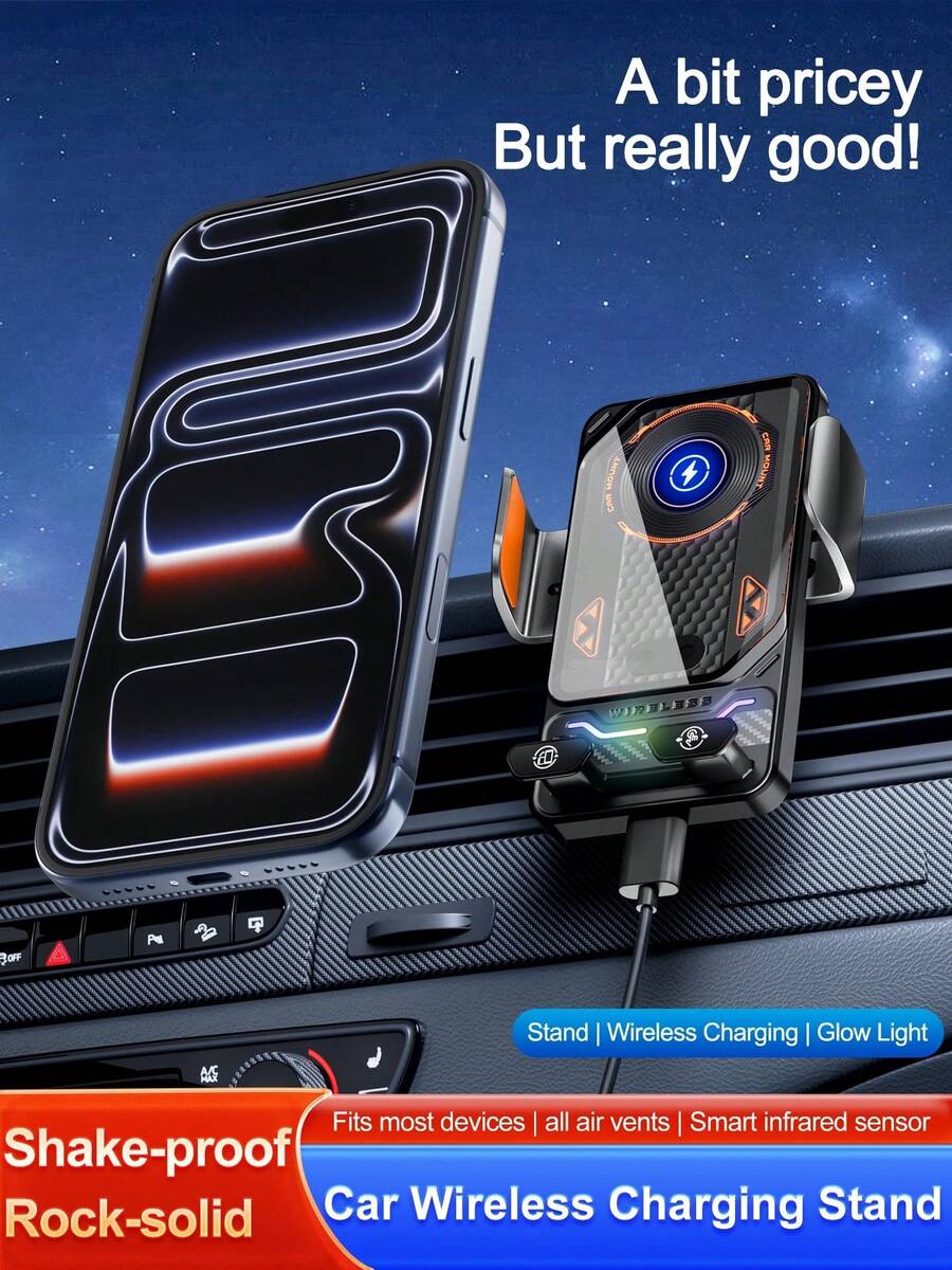 车载通用出风口电动旋转开合式手机支架，15W无线充电器，双线圈智能手机快速充电 - No magnetic attraction - 查看 1