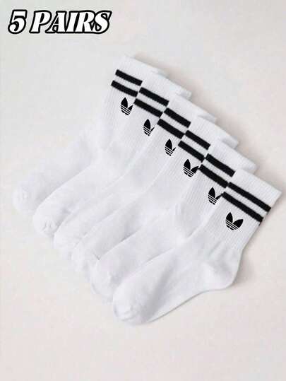 1/5 pares de calcetines blancos a media pantorrilla con rayas, de estilo minimalista y casual, versátiles para uso diario, para todas las estaciones