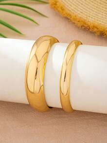 2pcs Minimalist Glossy Gold-Plated Metal Bangle Bracelets For Women - Yellow Gold - View 3
