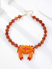 Conjunto de collar de playa estilo bohemio de verano para mujer, collar de cuentas coloridas con dijes de cangrejo, pez y estrella, accesorios de conjunto de collar estilo bohemio de vacaciones - Multicolor - View 3
