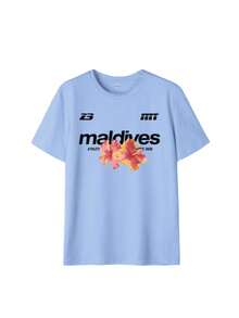 Women's Maldives Lotus Flower Fashion Sports Pattern Print T-Shirt, Light Blue Casual Sports Short Sleeve Round Neck T-Shirt Vacation Summer - Baby Blue - View 6