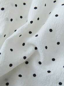 2pcs/Set Women's Mini Polka Dot Printed Pajama Set With Contrast Trim Button-Down Shirt And Bow Tie Shorts, Perfect For Home Wear In Summer White Set,Two Pieces Set - 白色 - 查看 7
