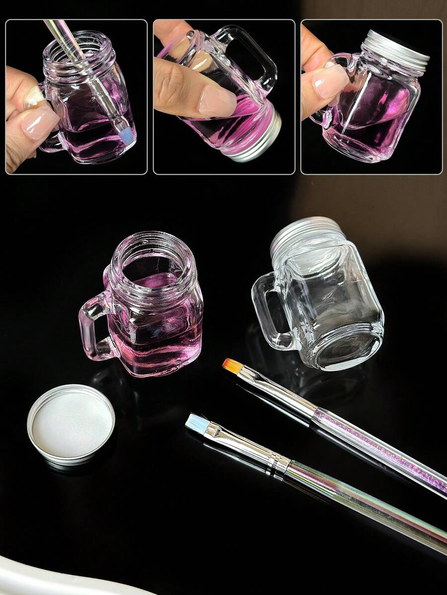 Manicure Crystal Glass Cleaning Cup With Lid, Dedicated Nail Crystal Liquid Wash Brush Cup, Nail Art Wash Cup - Multicolor - View 1