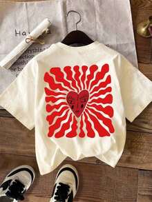 Camiseta de mujer, camiseta de manga corta con gráfico de estilo casual de calle, top de verano lindo con gráfico, conjunto de coordinado de gráfico de mujer, camiseta linda, camiseta genial, camiseta de mujer con gráfico, camiseta con flor, camiseta de rave, camiseta con gráfico de corazón, camiseta oversize - Albaricoque - Ver 3