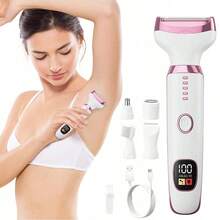 新款五合一女士电动剃须刀，可充电锂电池，腋下和腿部毛发修剪器，带LED显示屏，脱毛剃须刀 | 时尚设计 | 不锈钢刀片，毛发修剪器 - 多色 - 查看 10