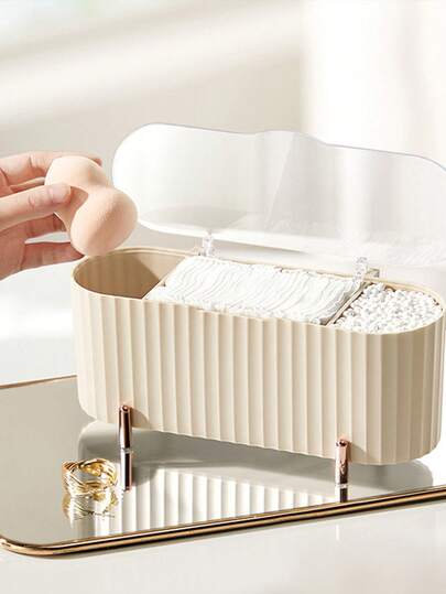 High-Quality Transparent Covered Makeup Storage Box, Cosmetic Cotton Pads & Beauty Sponge Organizer