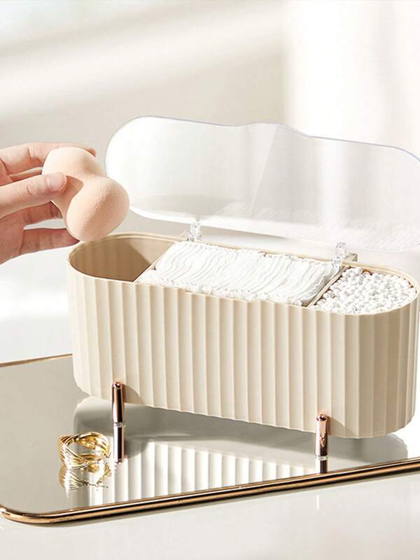 High-Quality Transparent Covered Makeup Storage Box, Cosmetic Cotton Pads & Beauty Sponge Organizer