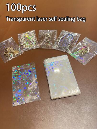50/100pcs Transparent Holographic Jewelry Bags - OPP Packaging For Rings, Earrings, Bracelets, Necklaces, Rainbow Gradient Display & Storage, Valentine's Day Gift