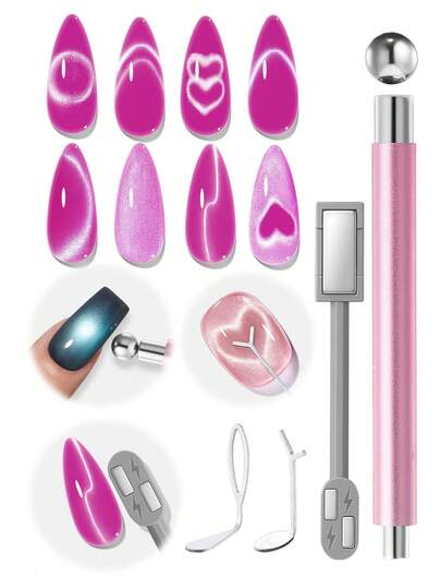 4pcs Cat Eye Nail Art Magnet Tool Set, French Cat Eye Heart Nail Magnets, Cat Eye Gel Polish Magnetic Stick, Nail Art Supplies For Creating Various Cat Eye Effects