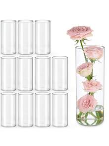 6pcs Shatterproof Transparent Plastic Cylinder Vases, Bohemian Style Centerpiece Decor, Suitable For Indoor Home Decor, Outdoor Garden, Wedding, Birthday Party, Etc. Minimalist Tabletop Centerpiece For Floral Arrangements - A - View 3