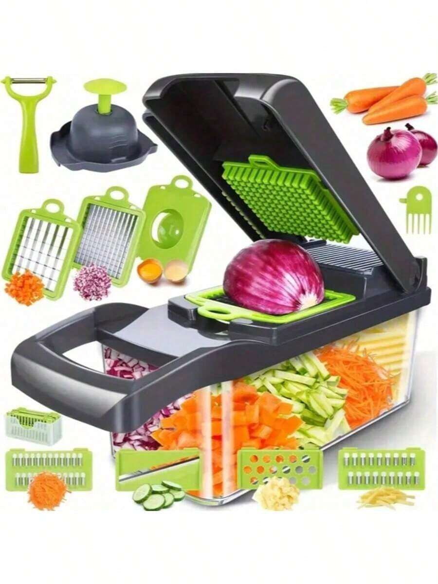 Multifunctional Vegetable Slicer,Vegetable Shredder Easy Kitchen Tool For Home Daily Vegetable Cutting.Multifunctional Vegetable Slicer, Vegetable , Kitchen Slicer,Vegetable Cutting Tool, Kitchen Vegetable Shredder, Daily Cooking Tool - 黑綠色 - 查看 1