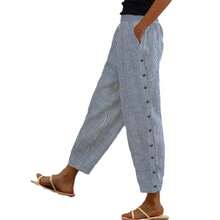 Women's Casual Button-Front Trousers With Stripes And Patchwork, For Autumn - White - View 6