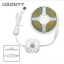 Tira de luz LED con sensor de movimiento, alimentada por USB, efecto de flujo de agua, lluvia de meteoros, efecto de luz de persecución, tira de luz COB dinámica de 5V CC, luz de sensor de escalera, tira de luz de persecución de escalera - luz blanca - Ver 10
