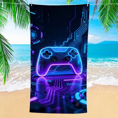 1件朋克风游戏主题床边沙滩巾，超柔软纤维超大沙滩毯，超强吸水浴巾，适合旅行、游泳池、潜水、冲浪、瑜伽、露营等场合，多种尺寸可选，沙滩、泳池、旅行、露营、瑜伽必备用品