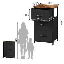Organizador de almacenamiento multifuncional, elegante armario de 3 cajones con contenedores de tela extraíbles para dormitorio, sala de estar, armario, entrada, pasillo, lavandería - Color negro + vintage - Ver 2