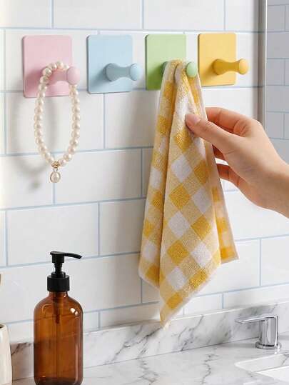4 móc treo tường không cần khoan, móc treo khăn tự dính nhiều màu sắc cho phòng tắm, móc dán chống thấm nước để treo khăn tắm, bông tắm, dụng cụ nhà bếp, dụng cụ sắp xếp tiết kiệm không gian cho phòng tắm, nhà bếp, xe RV, cửa ra vào.