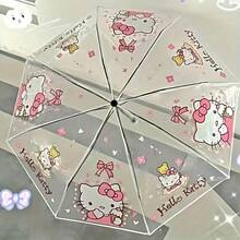 SANRIO 1把可爱卡通折叠透明伞，三折设计，时尚卡通伞，酷洛米（Kuromi），KT猫图案，适合外出、出差、旅行、居家使用 - 彩色 - 查看 11