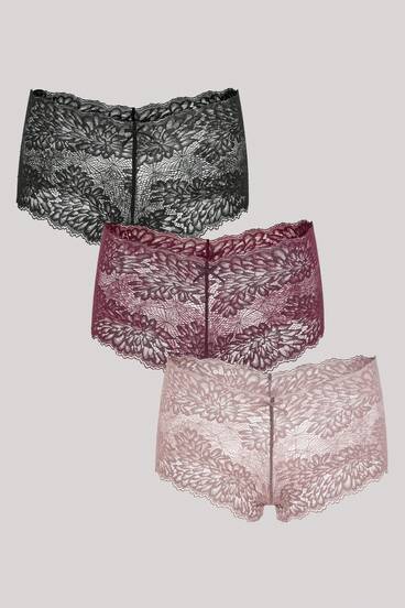 Hourtrue Bộ 3 quần lót ren hoa nơ màu trơn gợi cảm lãng mạn cho nữ
