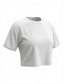 Áo thun crop top trắng dáng rộng phong cách Y2K tối giản dành cho nữ mùa hè - Áo dệt kim ngắn đơn giản, cổ tròn ôm sát, kiểu dáng cơ bản, dễ phối đồ, phù hợp cho mùa hè. - trắng - Xem 7
