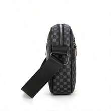 男士几何图案PU皮革大容量多口袋拉链相机包斜挎单肩包，适合日常通勤和旅行 - 彩色 - 查看 9